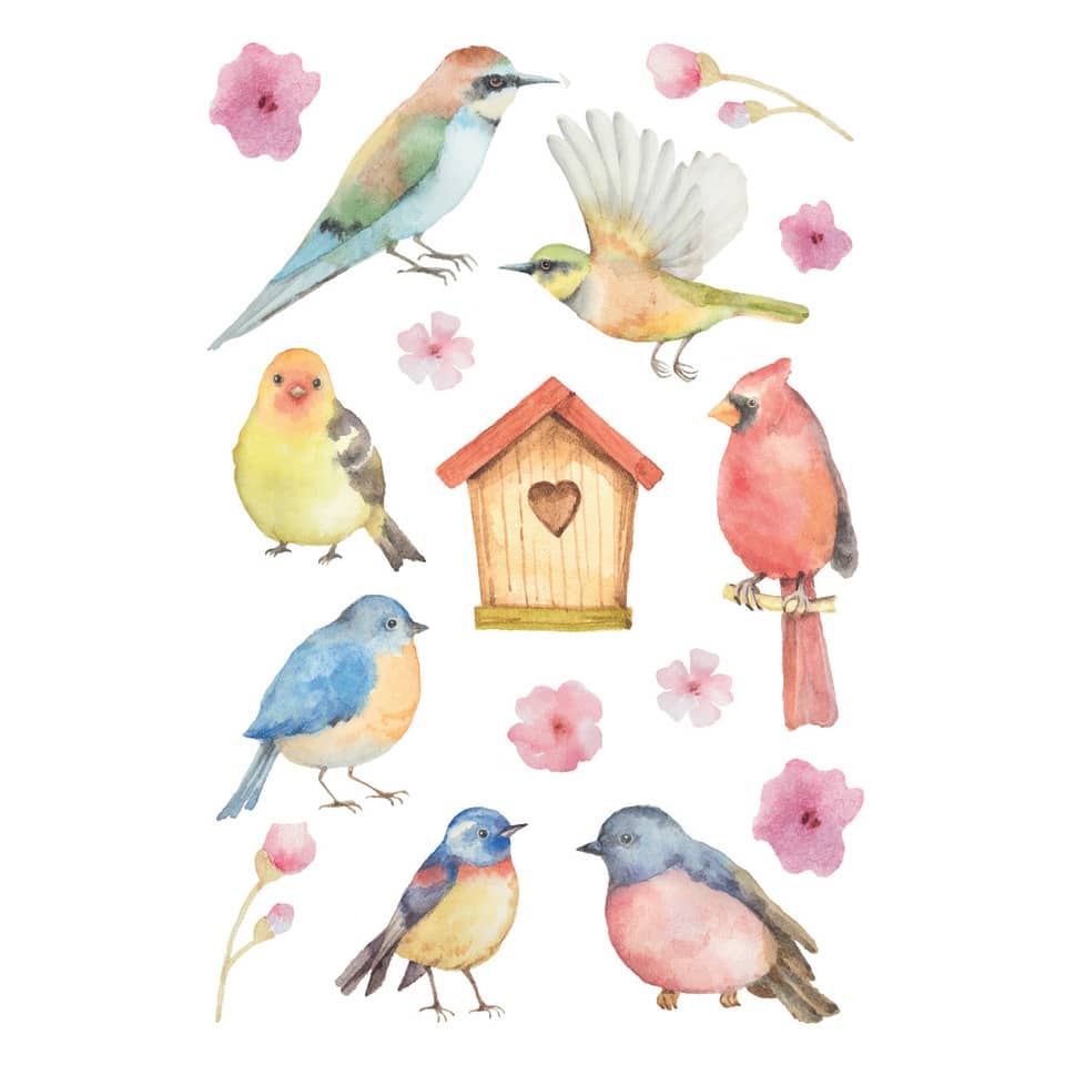 Vogelmotiv, Vogelhaus, Blumen, Vögel, Naturdekor