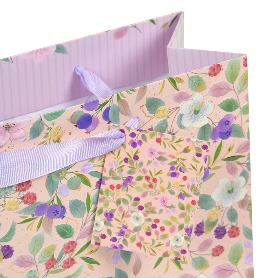 Geschenktüte, Papiertragetasche, Blumenmuster, Pastellfarben, Schleifenband