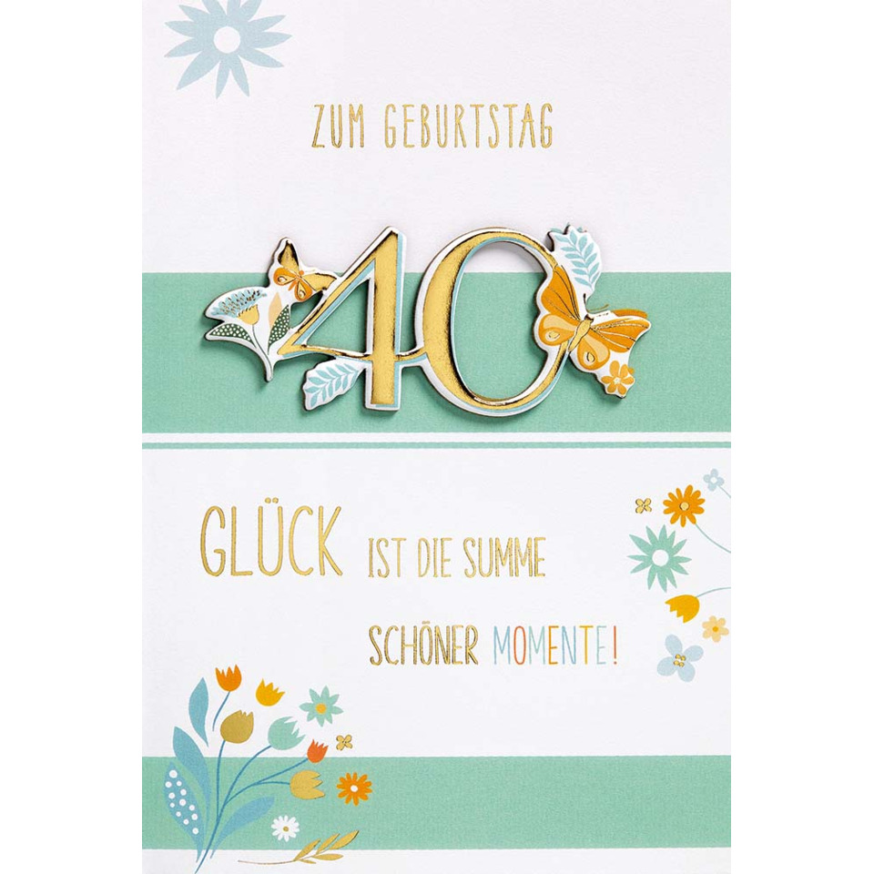 karte, geburtstag, 40, blumen, gold, glück
