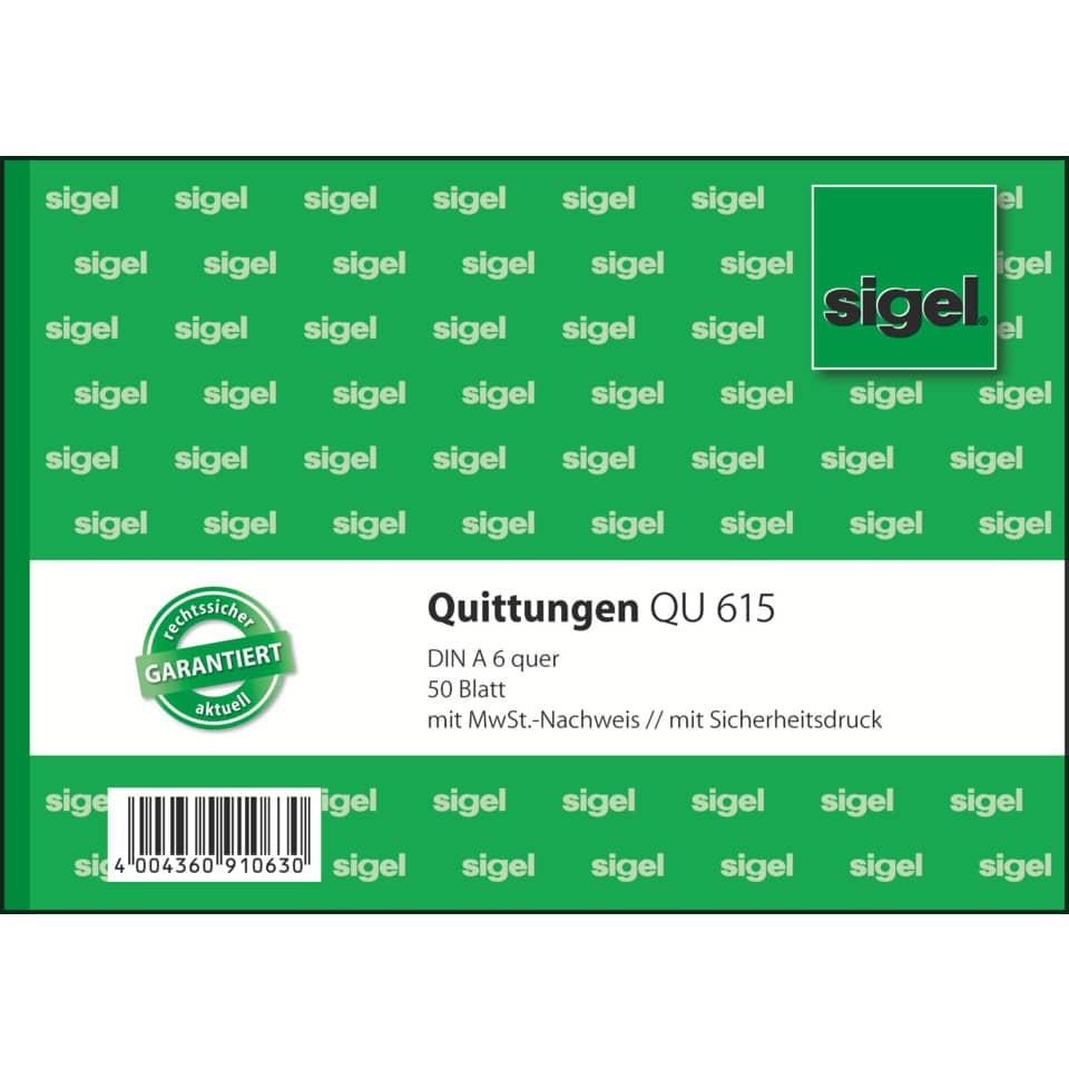 Quittungen, DIN A6, 50 Blatt, MwSt-Nachweis, Sicherheitsdruck