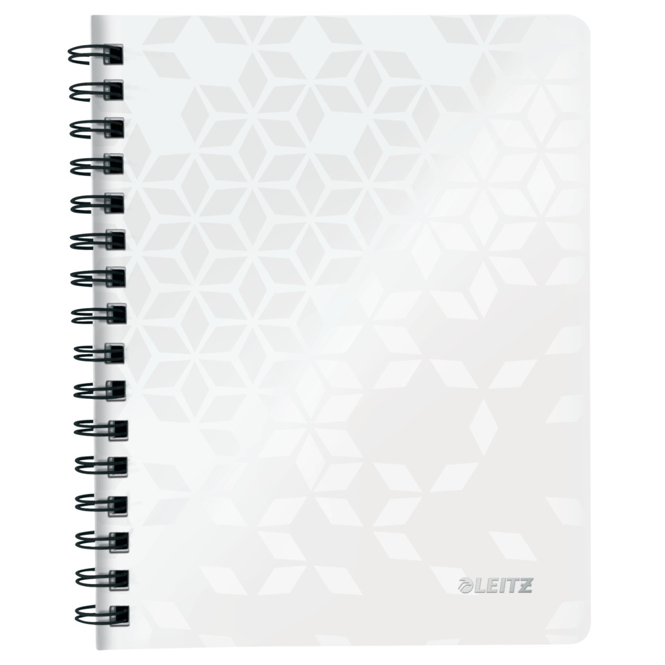 notebook, spiral-bound, geometric-pattern, polypropylene-look, Leitz brand visible