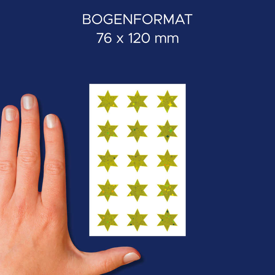 Sterne-Aufkleber, Sticker-Blatt, Gelbstern, Mini-Stars, Handfläche