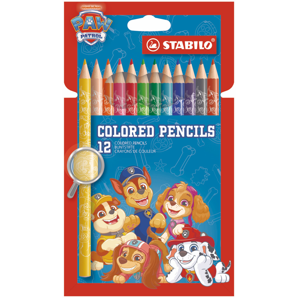  colored pencils, 12 colors, pencil set, paw patrol, wooden pencils