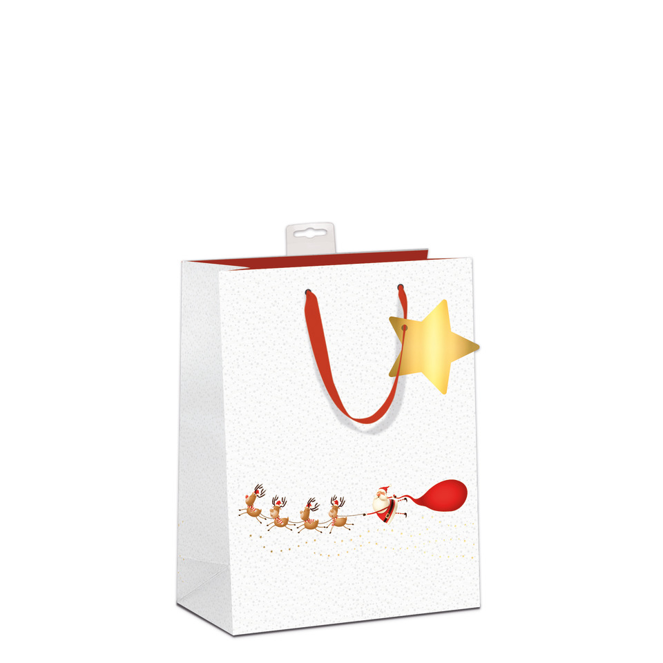 Geschenktüte, Weihnachten, Rote Schleife, Schneeflocken, Santa-Design