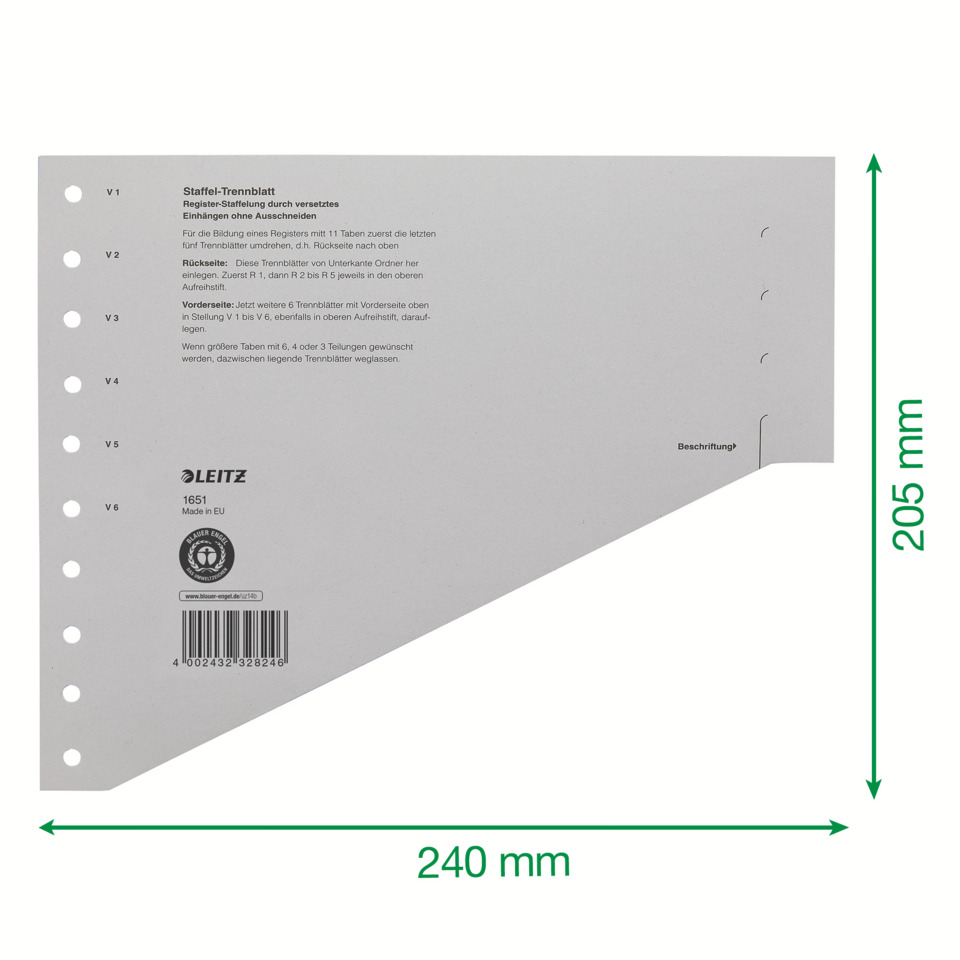 Trennblatt, Registerblatt, Papierhalter, Lochrand, Diagonale Ecke