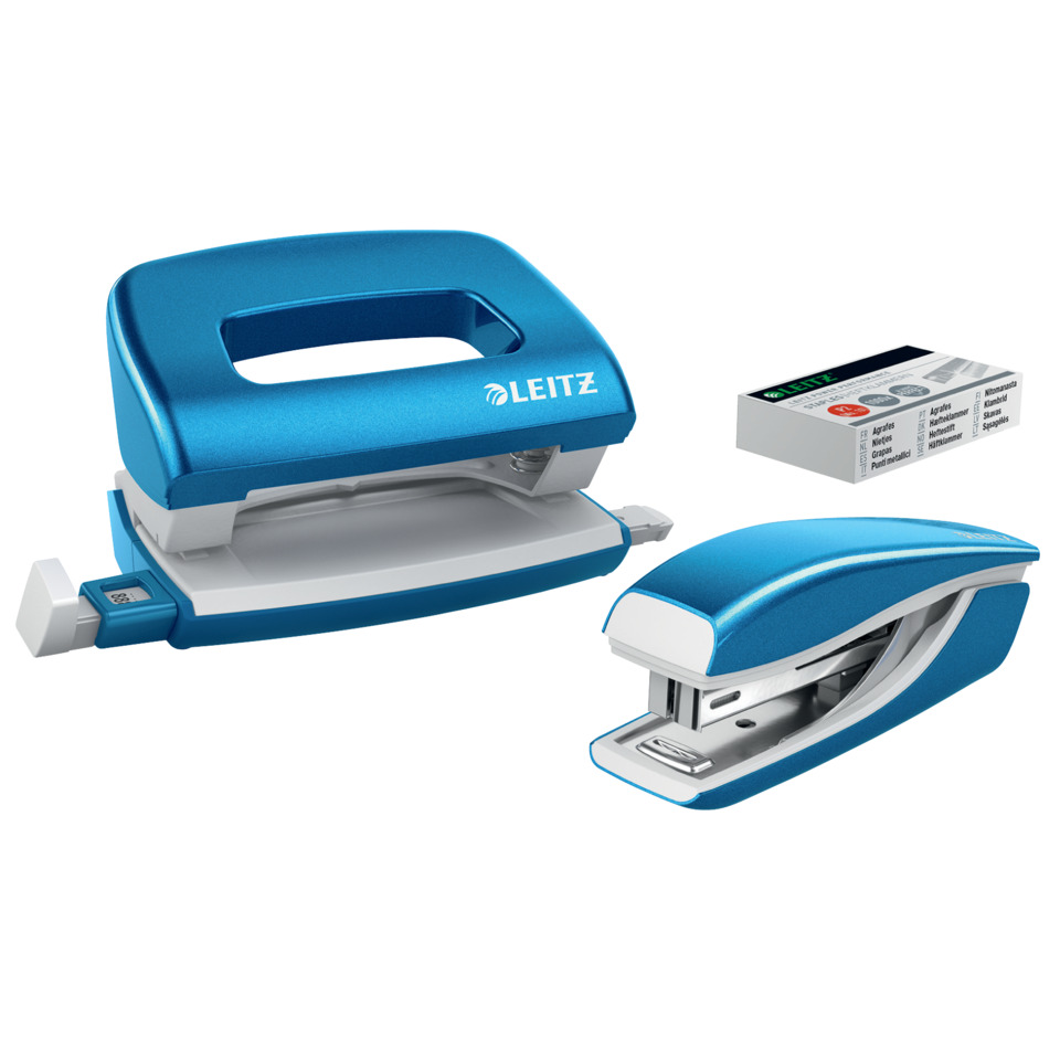 Schulstempel, Stempelset, Briefstempel, Klebstempel, Stempelkissen, stapler, klammer, blau, metall, papier