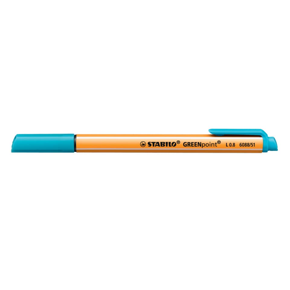 Marker, orange body, blue cap, feinspitze, Stabilo Greenpoint