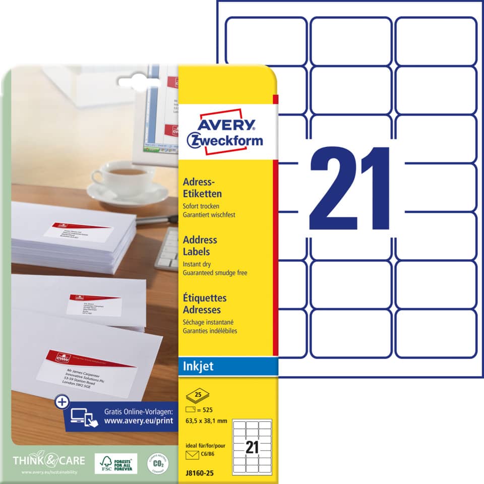 Adresetiketten, Label, Etiketten, Avery Zweckform, Postetiketten