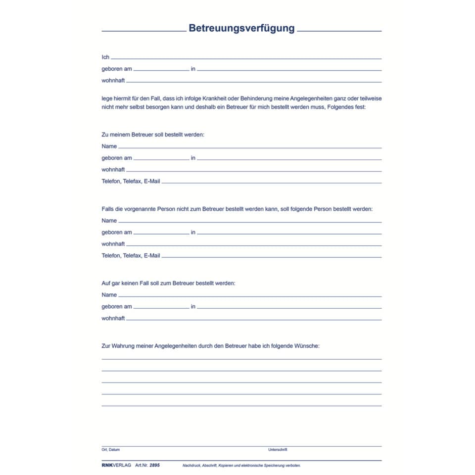 formular, Betreuungsverfügung, Dokument, Formularstruktur, Unterschriftenspalte