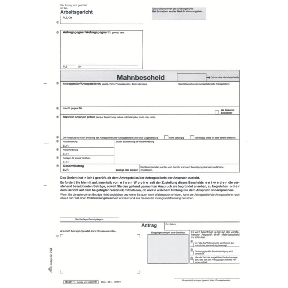 Mahnbrief, Mahnverfügung, Gerichtsdokument, Antrag, Formular