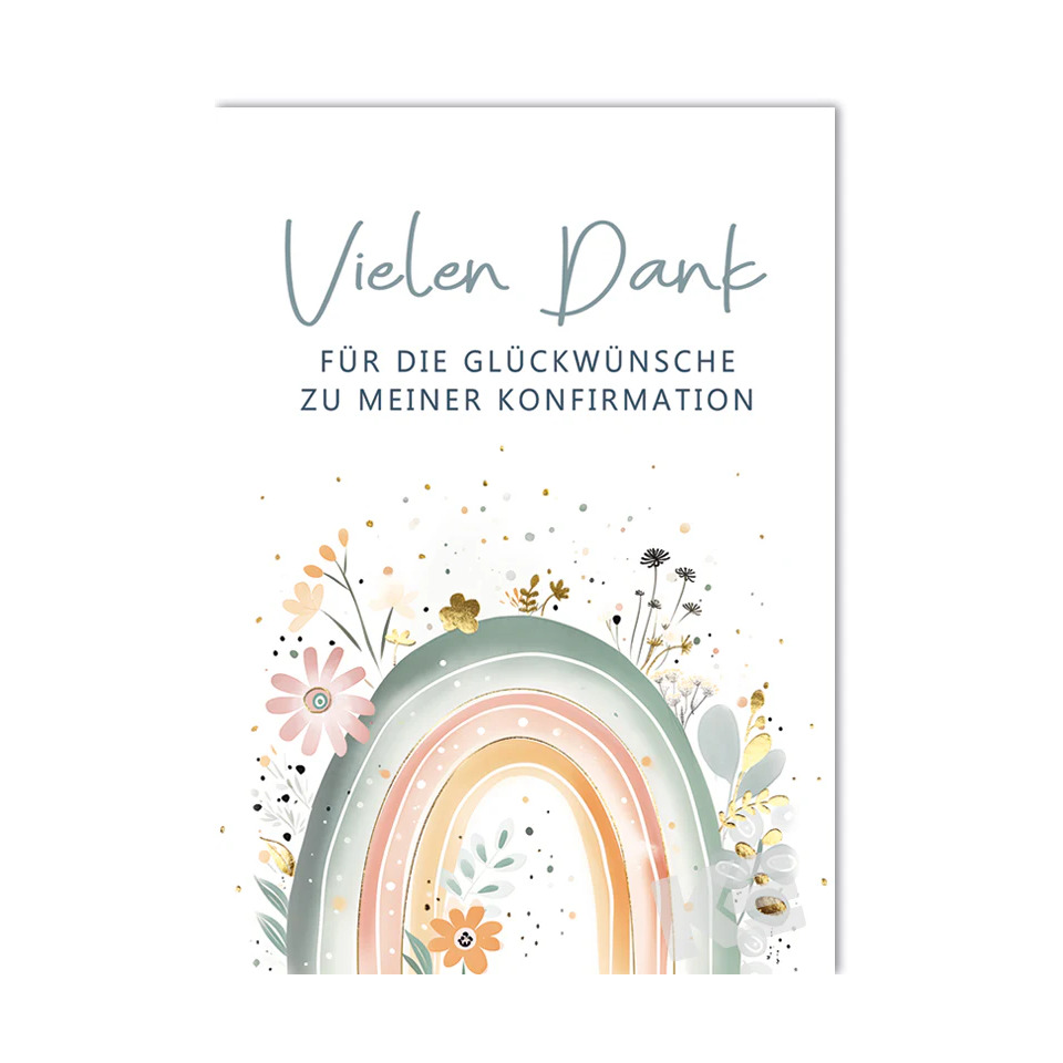 Grußkarte, Konfirmation, Regenbogen, Blumen, Dankeskarte