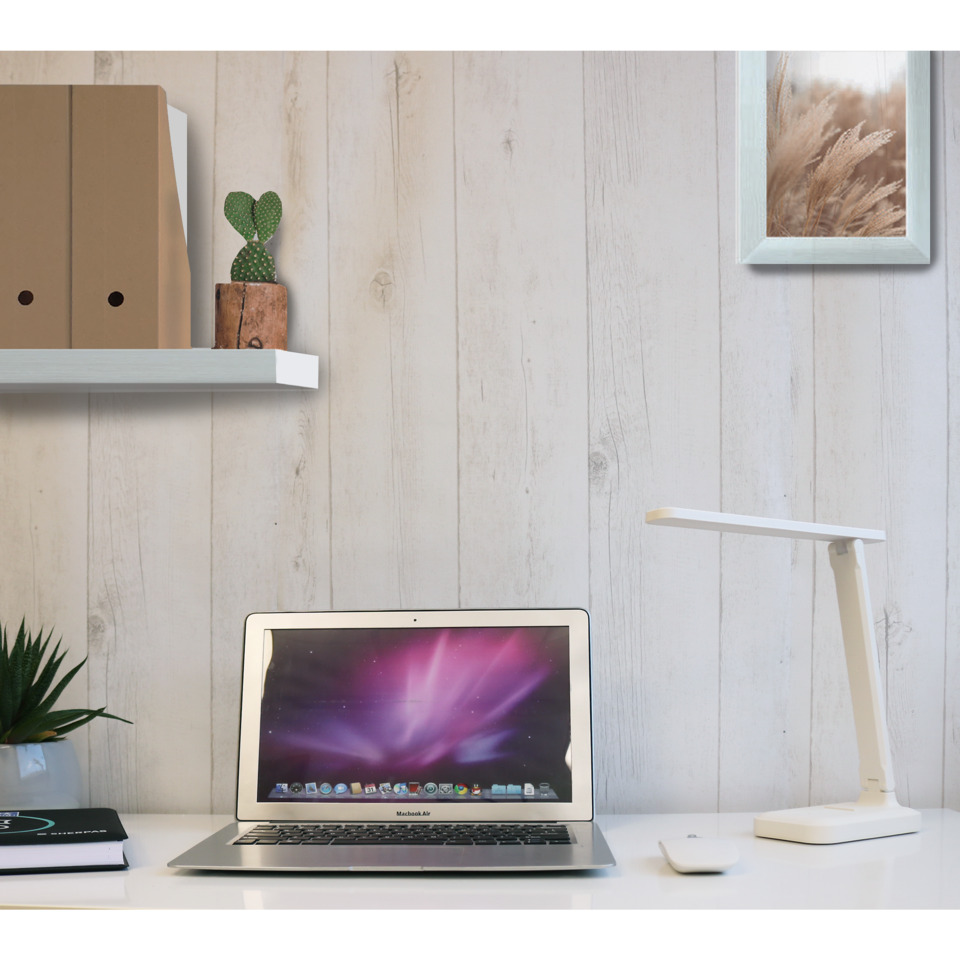 Laptop, MacBook Air, Schreibtisch, Arbeitsplatz, Lampe