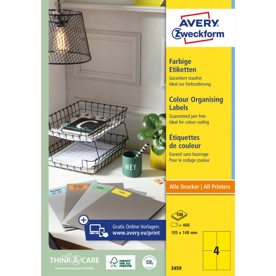 laminated labels, colour labels, office supplies, organising labels, Avery, Wires rack, Notizheft, Druckerpapier, Ordnerkorb, Organizer