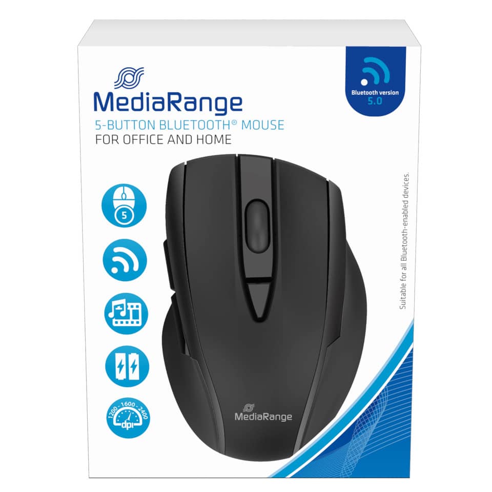 5-Button, Bluetooth-Maus, Schwarz, Büro, MediaRange