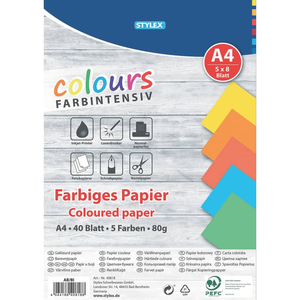 A4 Karton, farbiges Papier, mehrfarbig, Tintenstrahldrucker kompatibel, 80g