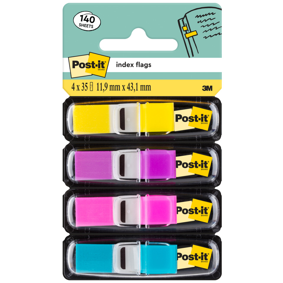 Post-it Flags, Index Flags, Colorful flags, Sticky Flags, Viererpack, Post-it Flags, Index Flags, Hochlter, Mehrfarbig, 4x35mm