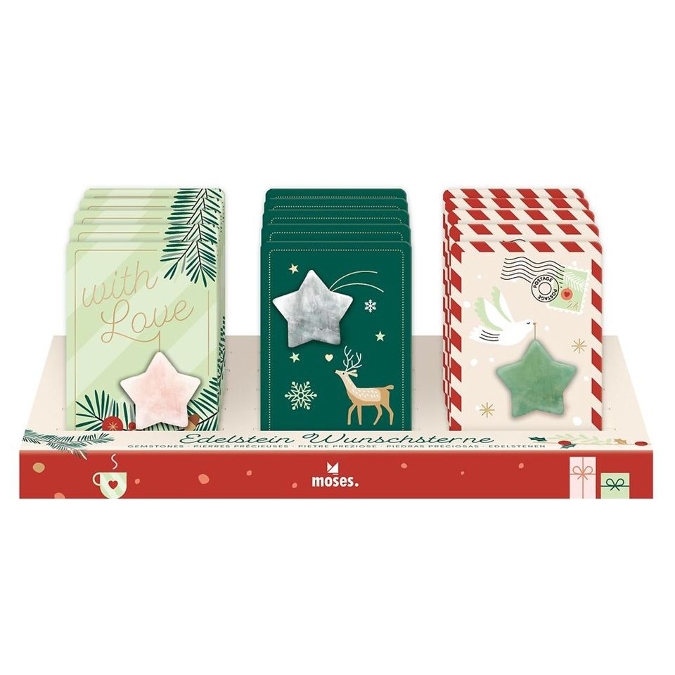Weihnachtskarten, Geschenkpapier, Sterne, Elche, Grünes Label