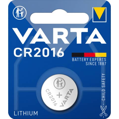 Knopfzellen-Batterie Lithium CR2016, 1 Stück VARTA 06016101401