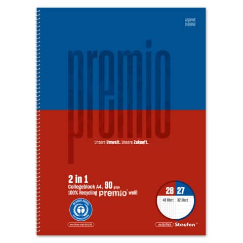 Collegeblock Premio, Spiralbindung, A4, 90g/m², 80 Blatt, Lin.27/28, liniert STAUFEN PREMIO 040839000