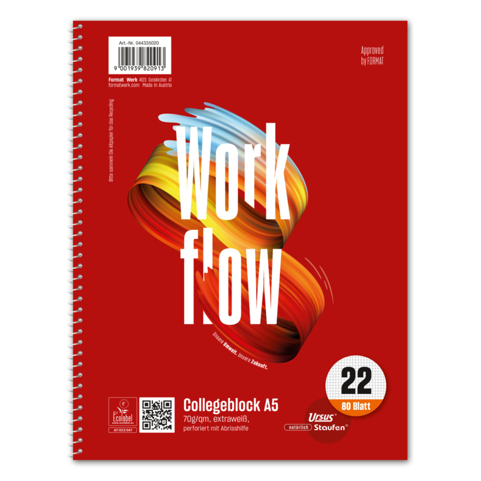 notebook, spiral-bound, A5, red cover, college block