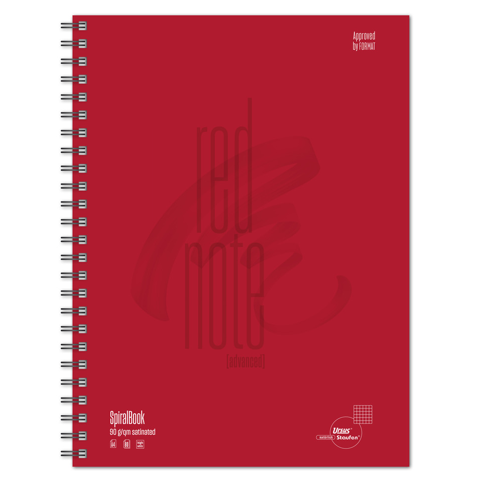 Spiralblock, Notizbuch, Taschenbuch, Rotes Cover, Gitter-Logo