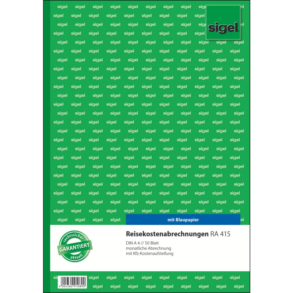 Reisekostenabrechnung, DIN A4, Blaupapier, Kostennachweis, RA 415