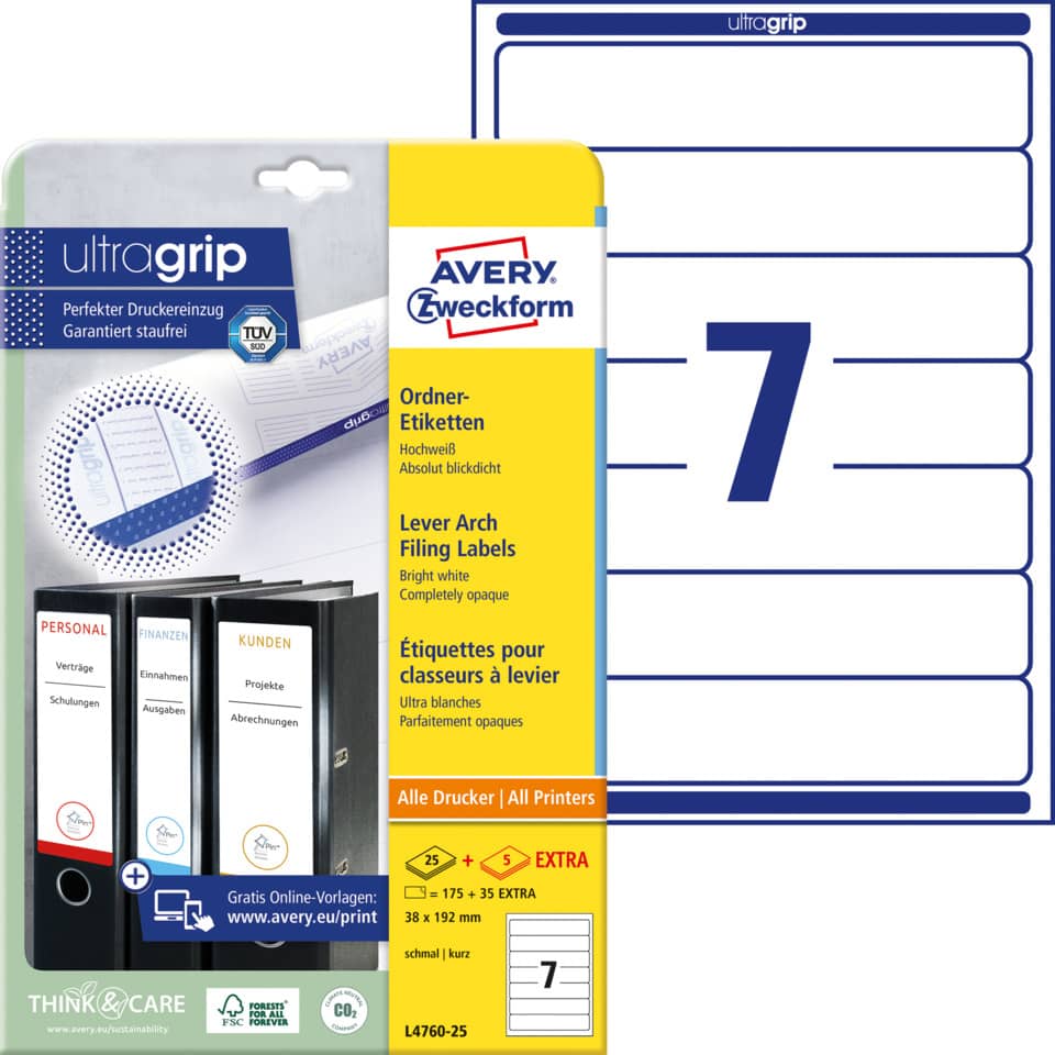 Etiketten, Ordneretiketten, Kunststoffordner, Druckerpapier, Beschriftung