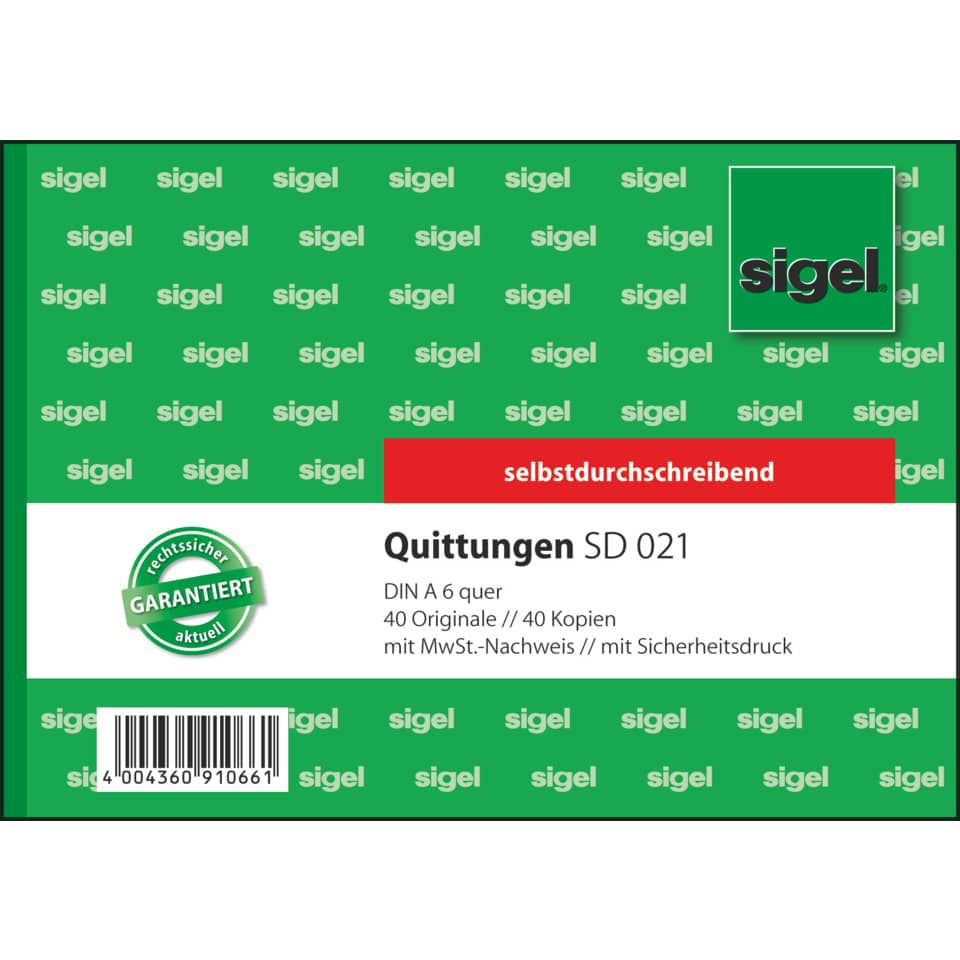 Quittungen, Selbstdurchschreibend, DIN A6, 40 Blätter, MwSt-Nachweis