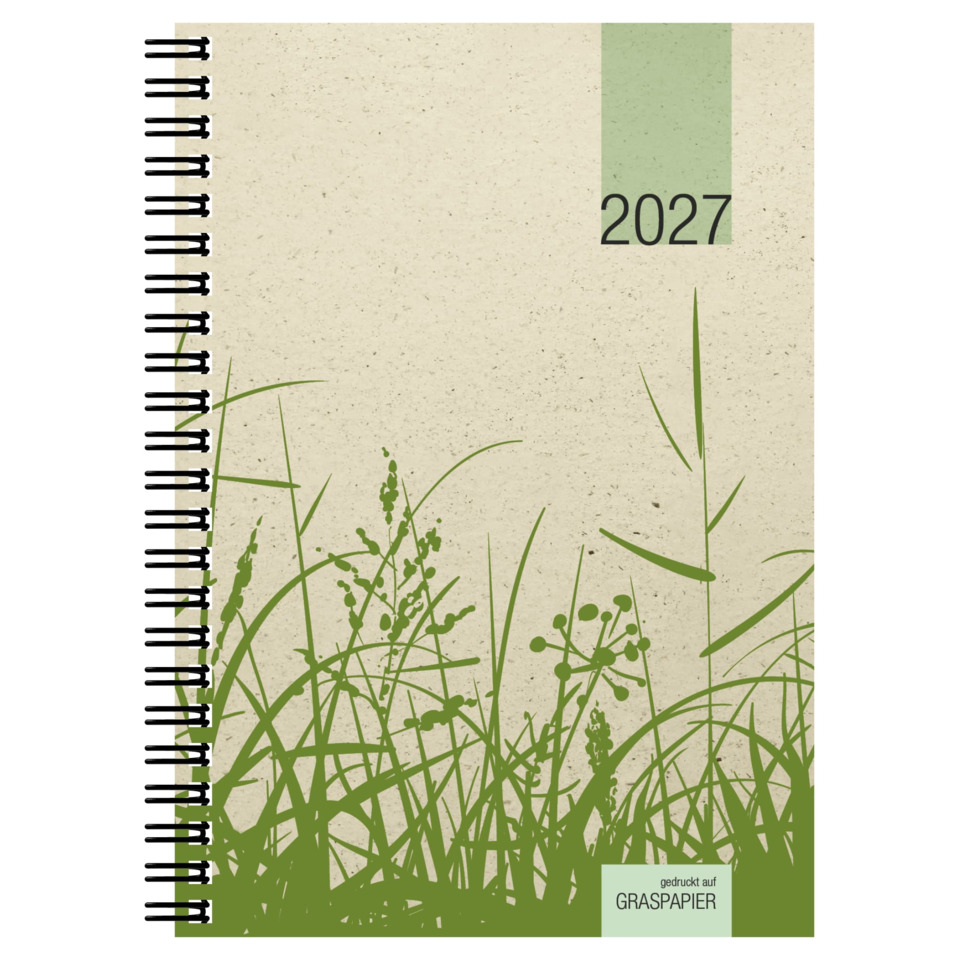 Spiral notebook, Grass pattern, Calendar 2027, Notebook, Green pattern