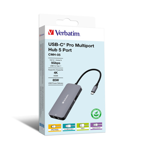 USB-Hub, 5 Ports, USB-C, grau/schwarz VERBATIM 32150