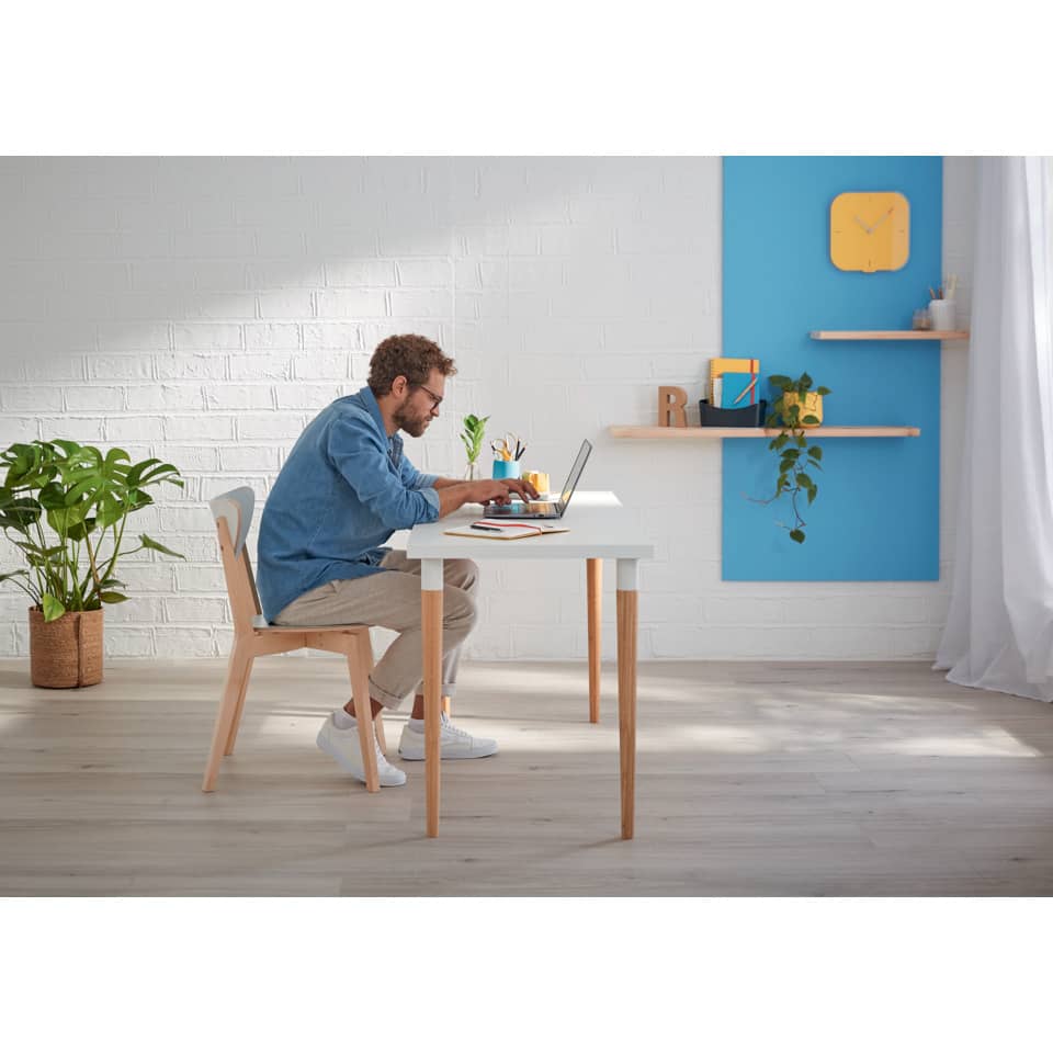 Homeoffice, Schreibtisch, Laptop, Pflanze, Holzmöbel