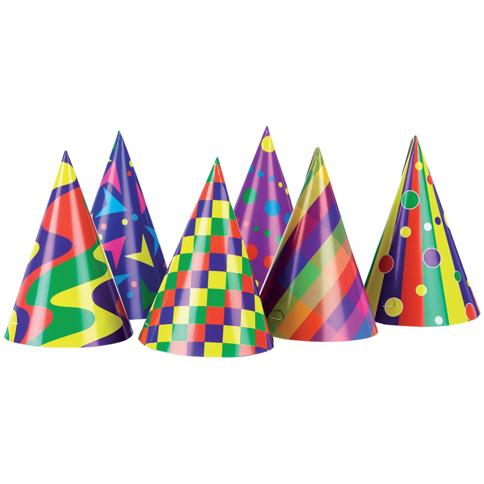 Party hats, Konfetti Muster, Bunt, Kegelform, Papierhut