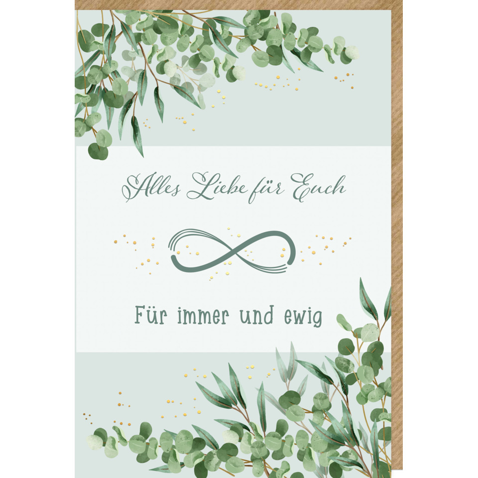 Grußkarte, Infinity-Symbol, Eukalyptus, blassgrün, Spruchkarte