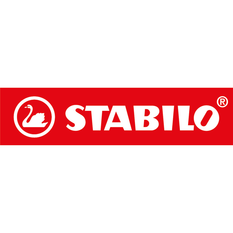 Markenlogo, roter Streifen, Schwanensymbol, Stabilo, Logo