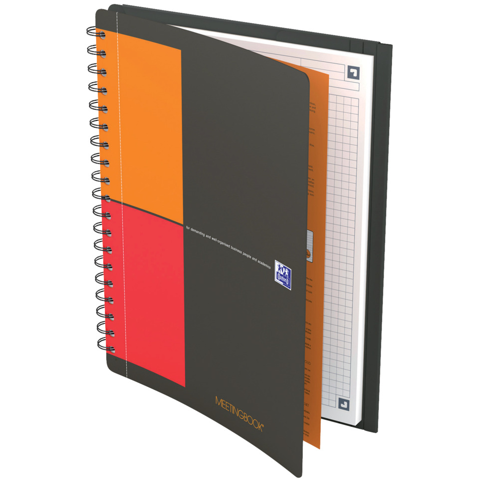 Meetingbuch, Spiralschutzzettel, Spiralbuch, Farbsockel-Hülle, Notizbuch mit Rasterseiten