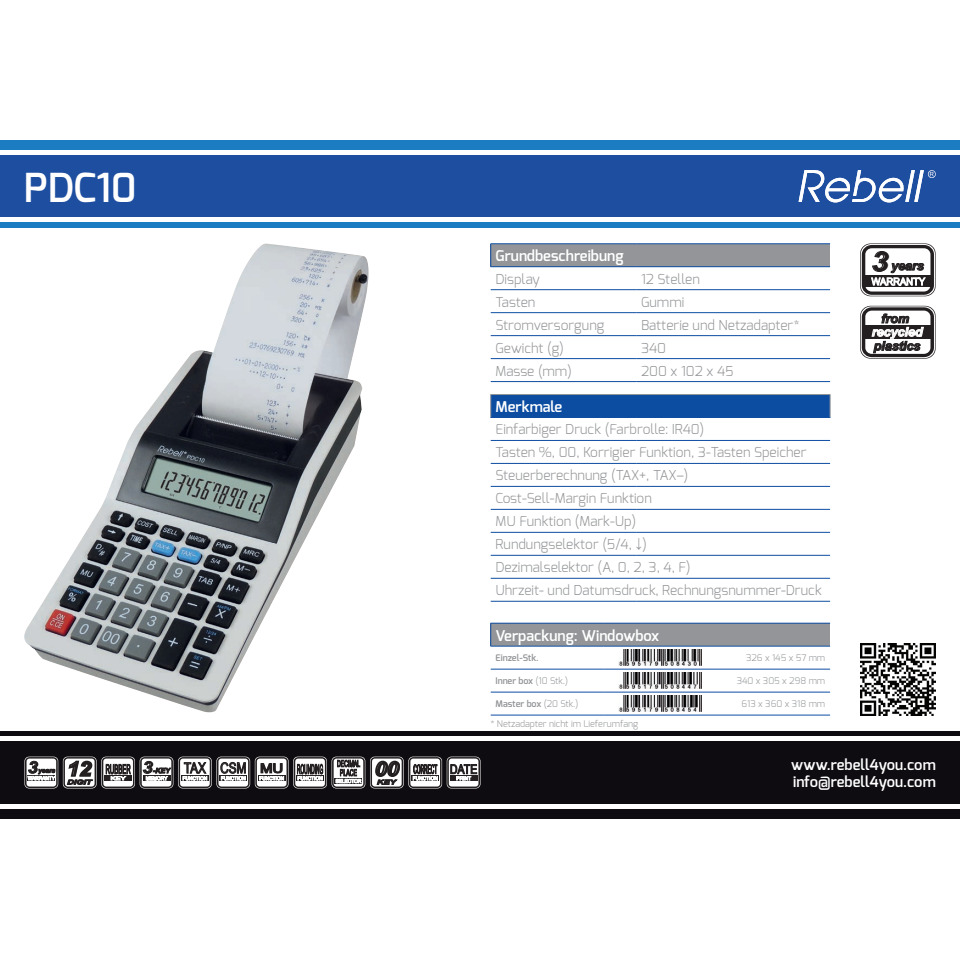 Taschenrechner, Rechner, Kassensystem, Papierrollen, Display 12-stellig