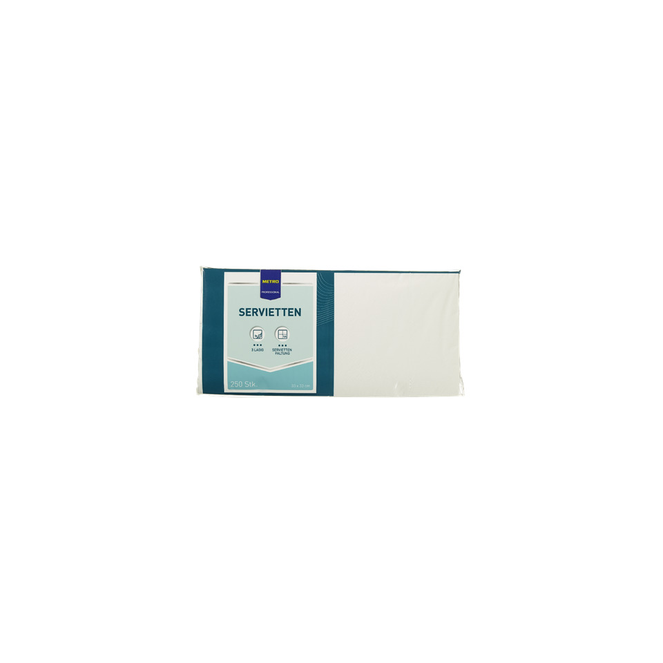 Servietten Zellltuch, 33 x 33 cm, 3-lagig, 250 Stück, weiß METRO PROFESSIONAL 912898