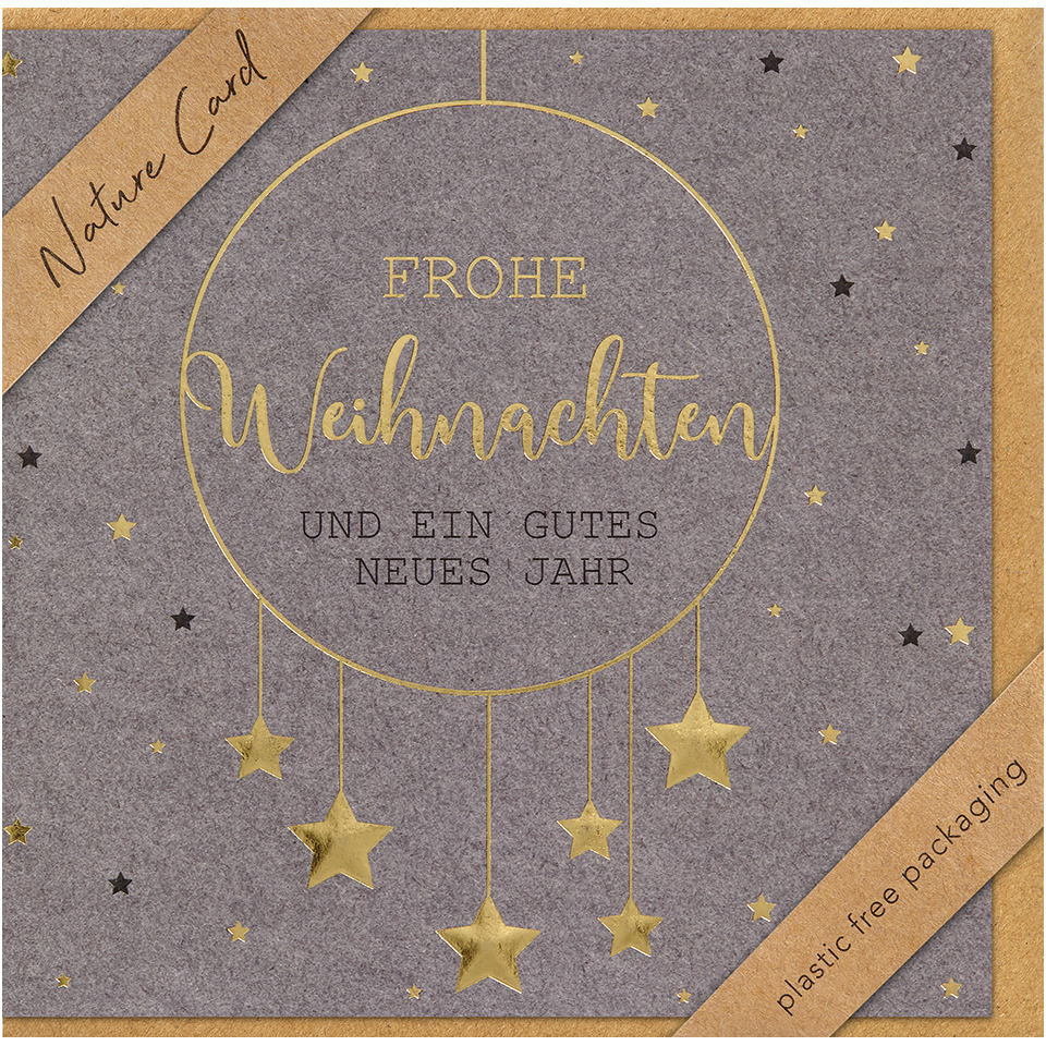 weihnachtskarte, goldene akzente, sternendeko, kunstpapier, kartendesign