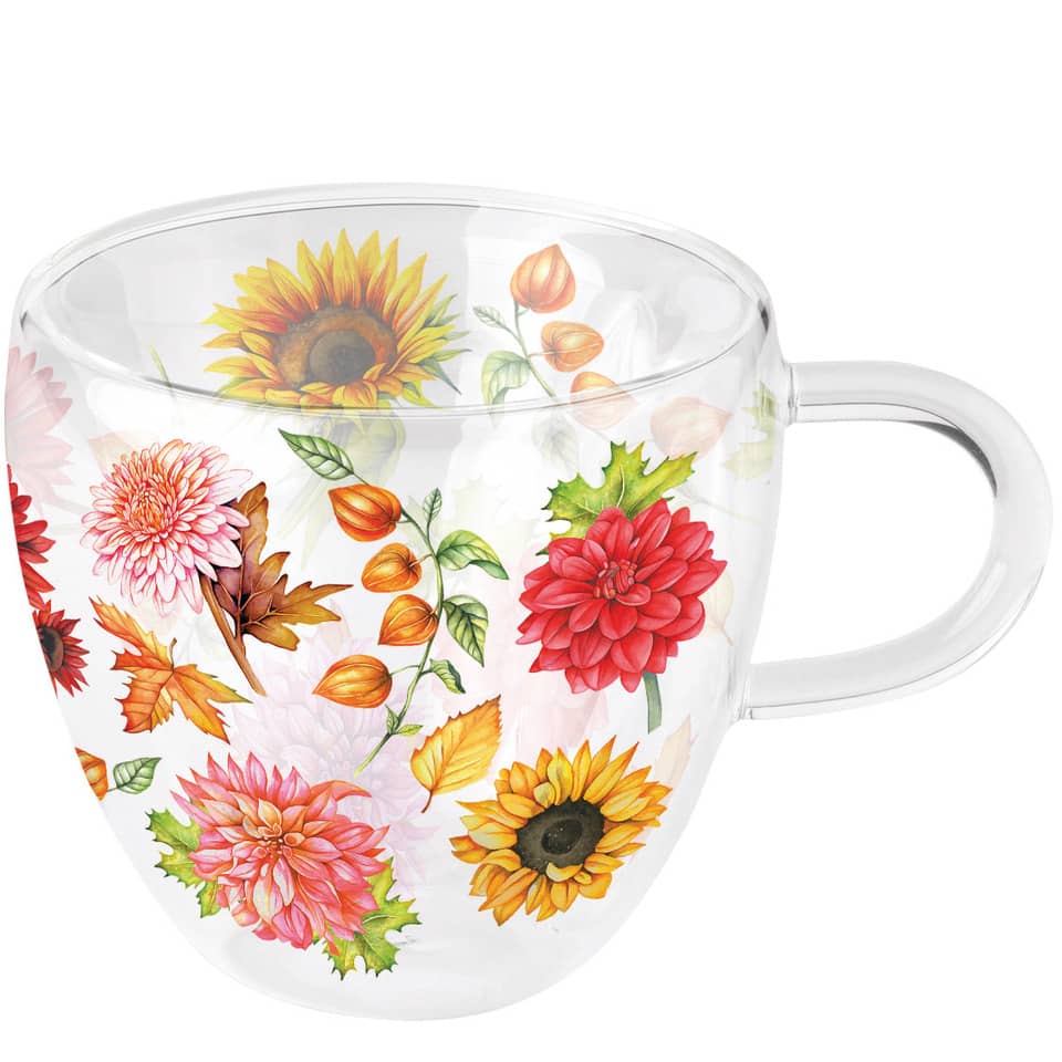 Tasse, Glas, Blumenmuster, Transparent, Henkeltasse