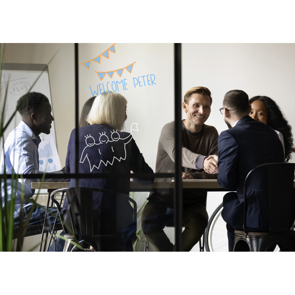 meeting, Gruppe, Handshake, Büro, Glaswand