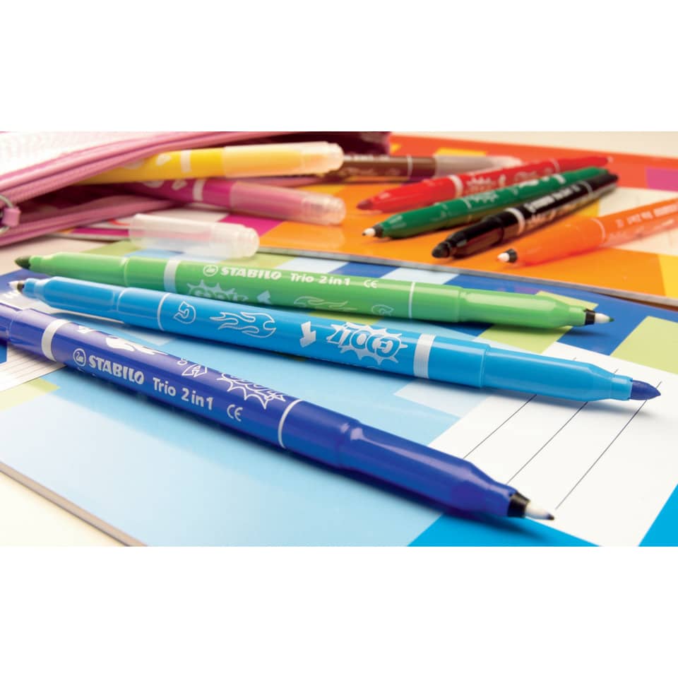 Markerstift, Farbstifte, Stabilo, Trio 2in1, Blauer Marker