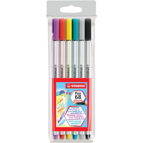 Faserschreiber mit Pinselspitze Pen 68 brush, Etui mit 6 Stiften STABILO 568/06-11