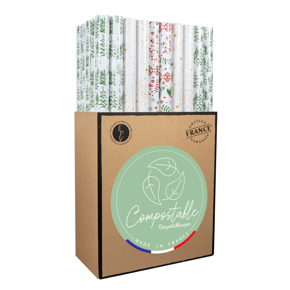 kompostierbarespapier, papier, weihnachtsmuster, box, france