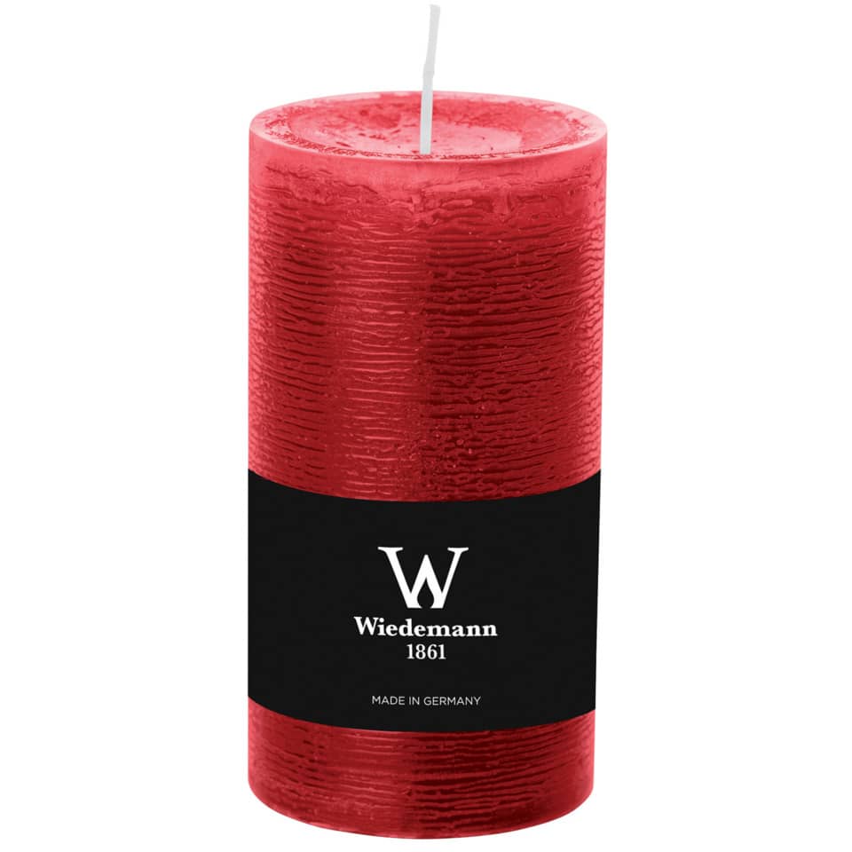 Zylinderkerze, Rot, Wiedemann, Made in Germany, Schwarzband