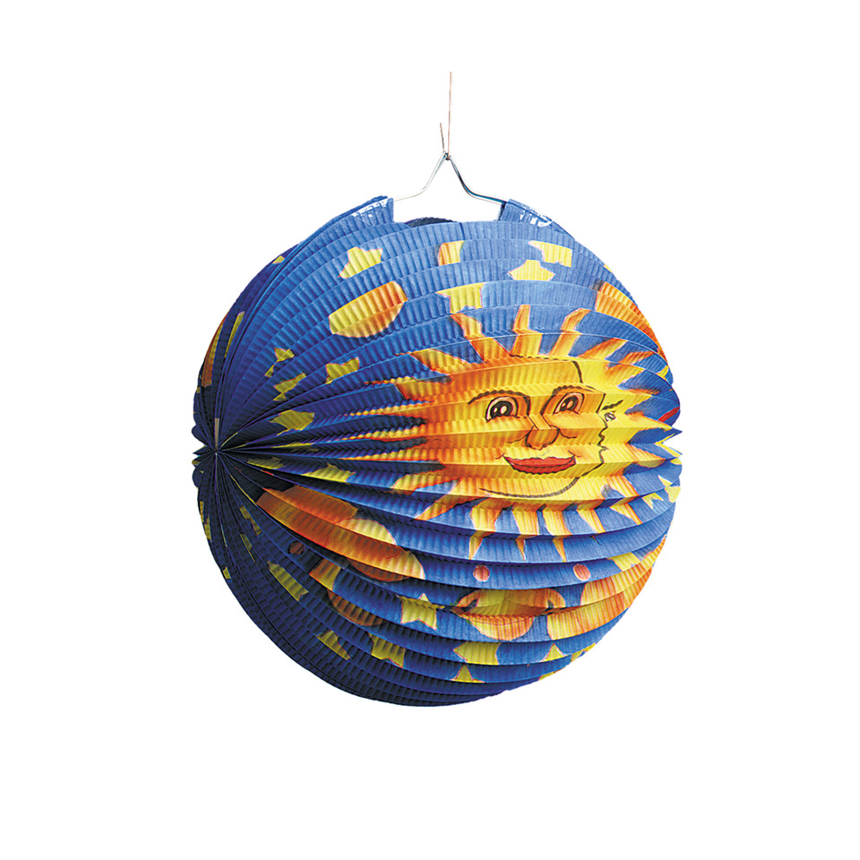 Papierlaterne, Lampe, Sonnenmotiv, Rund, Bunt