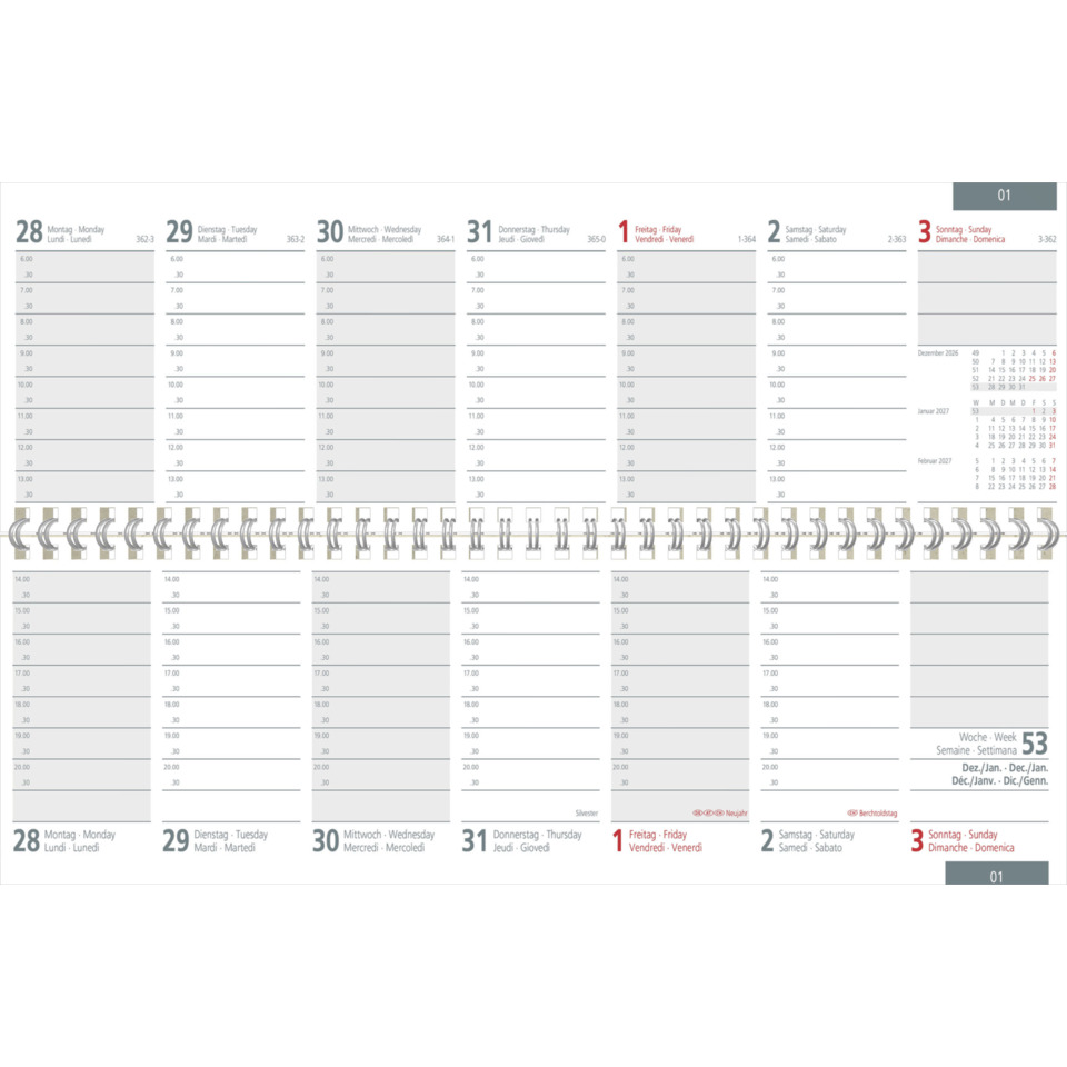 kalender, Planer, Spiralbindung, Wochentage, Monatliches Layout