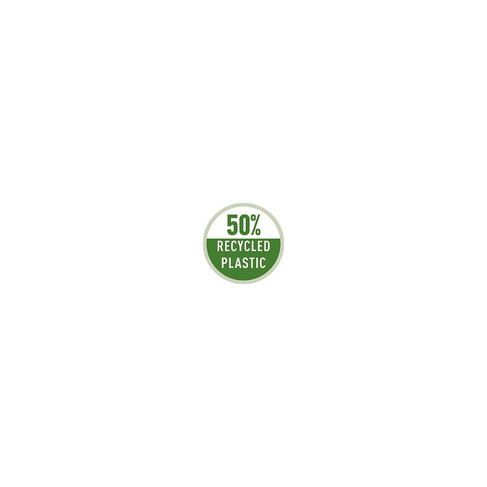 recycled plastic, 50%, grünes Abzeichen, Öko-Symbol, Label