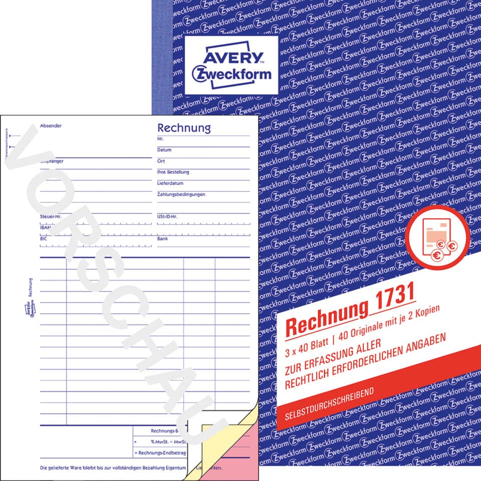 Avery Zweckform, Rechnung, Formular, Kopien, Bürobedarf