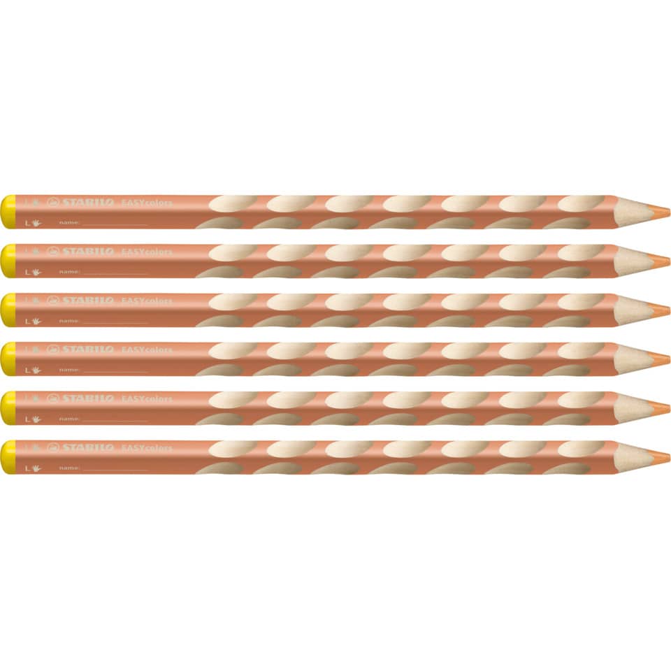 colored pencils, peach, round erasers, wooden pencil, yellow cap