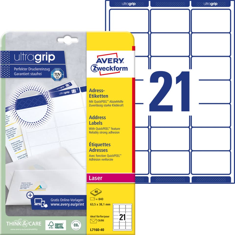 Barcode-etiketten, Adressetiketten, Laser, Avery, Etikettenbogen